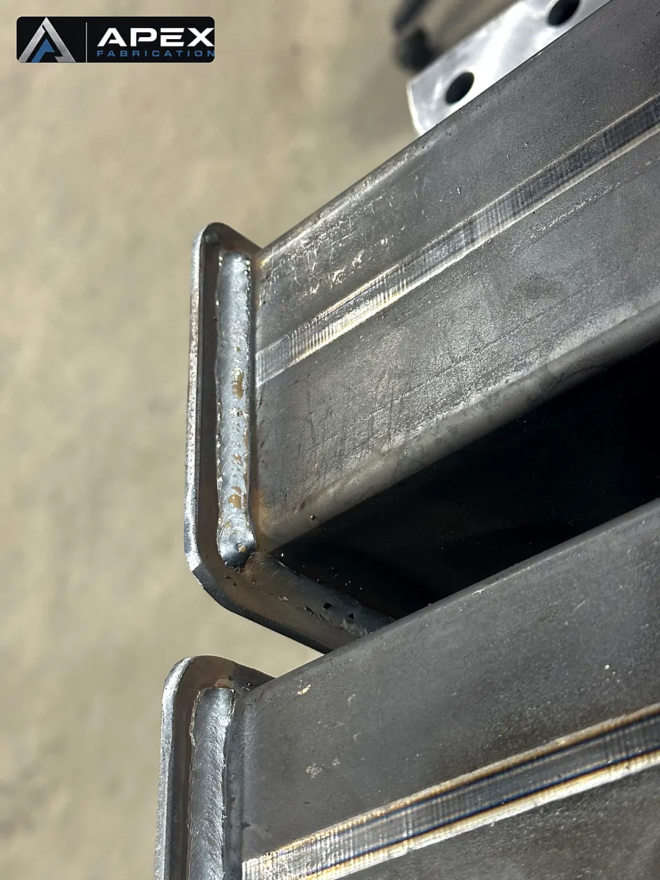 Weld beads at the formed corner of a steel channel section