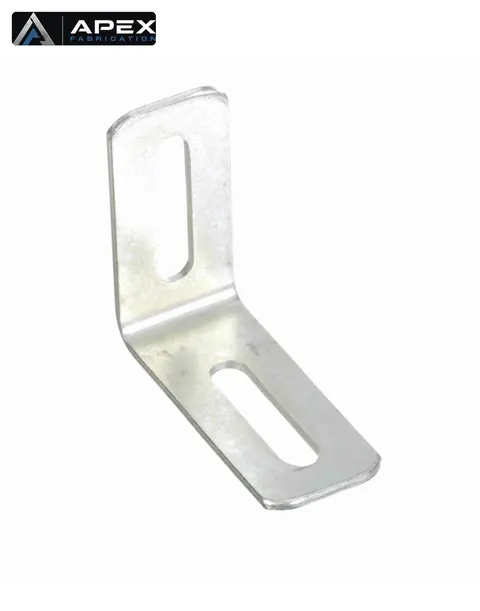 Polished stainless steel L bracket with slotted mounting holes — System Plast VG-205-B-18-S