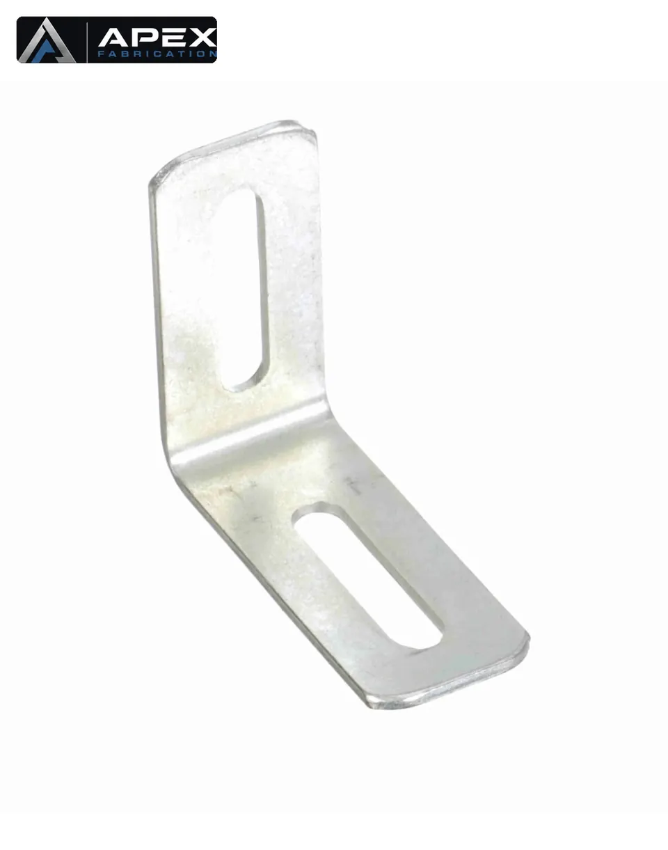 Polished stainless steel L bracket with slotted mounting holes — System Plast VG-205-B-18-S