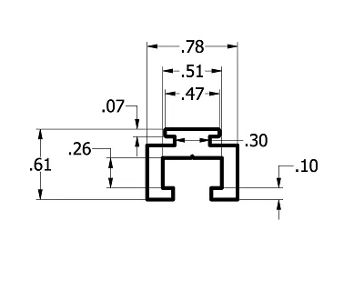 Cross-section dimension drawing of the VG-A600-10 guide rail — 0.78 in wide by 0.61 in tall